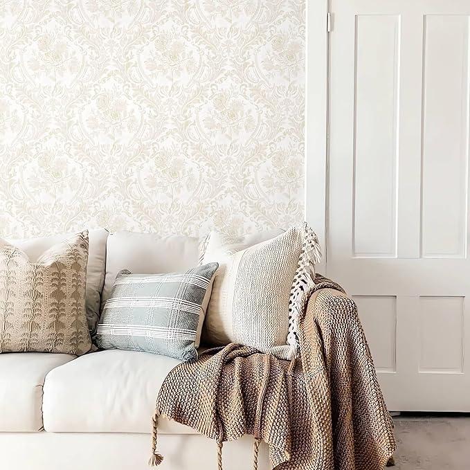 Ismoon Floral Peel and Stick Wallpaper Vintage Beige Contact Paper Boho - Image 2