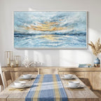 Extra Large Framed Blue Gold Abstract Wall Art - Image 3
