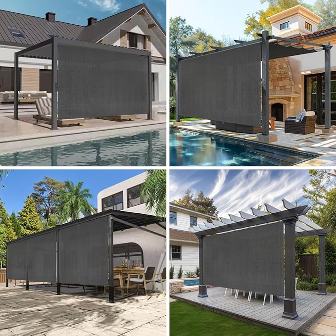 8'W x 6'H Gray Patio Shades Roll up Outdoor Roller Shade Crank Wand Blind - Image 5