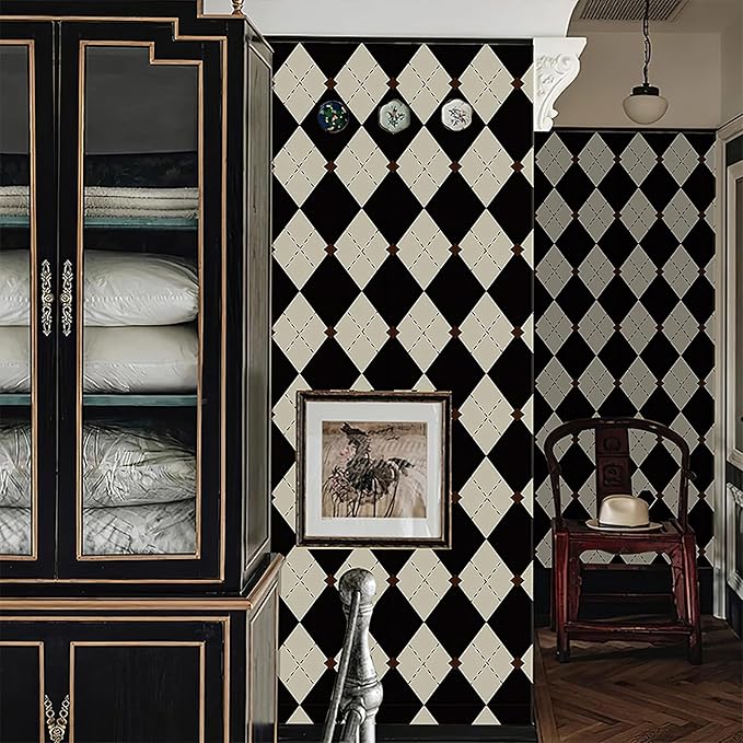 Simon&Siff Retro Checkered Peel and Stick Wallpaper Black and White Cream - Image 6