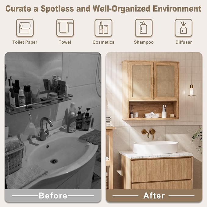 INNOD Rattan Bathroom Wall Cabinet - Image 4