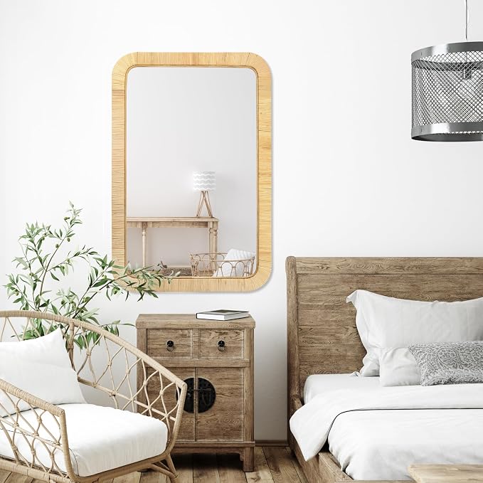 PERFNIQUE Rattan Mirror, Decorative Wall Nursery Decor, Rustic Farmhouse - Image 7