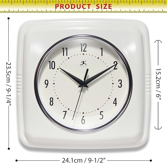 Infinity Instruments Retro – 9-Inch Square Silent Non-Ticking Mid-Century - Image 5