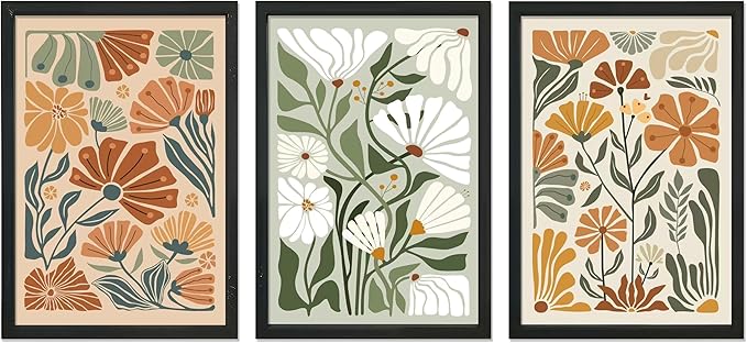 YWJKWLGS Mid Century Boho Wildflower Wall Art Set of 3, 11x16 Inch Black Framed by Unknown