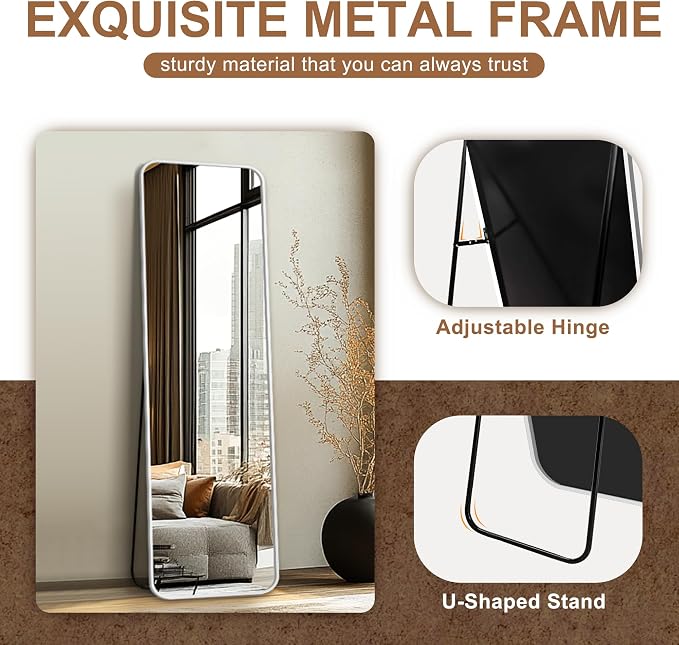 Delma Full Length Mirror, Wall Mounted, Freestanding or Leaning, Rounded - Image 6