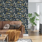 Dark Blue Leaf Wallpaper Peel and Stick Dark Blue Floral Wallpaper - Image 3
