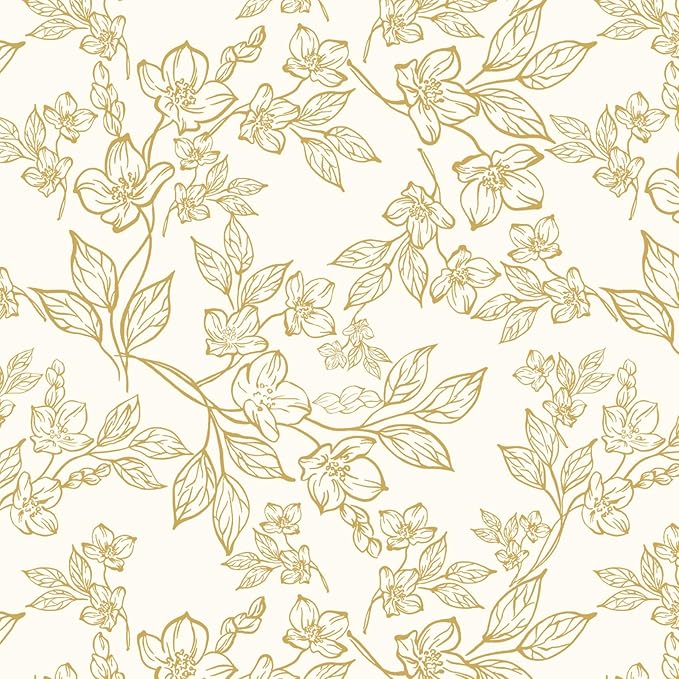 Ismoon Floral Wallpaper Peel and Stick Vintage Flower Beige and Gold Contact by Ismoon