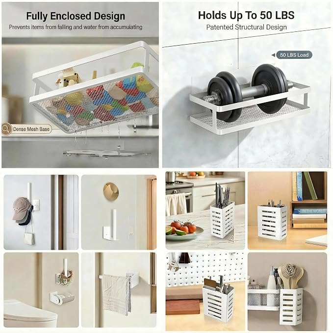 PUSDON 5-in-1 Shower Caddy & Kitchen Organizer Set, Wall Mount Wide Spice Rack - Image 4