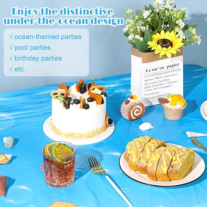 Kochorie 54 Inch x 200 Ft Ocean Waves Plastic Tablecloth Roll in Slide Cutter - Image 4