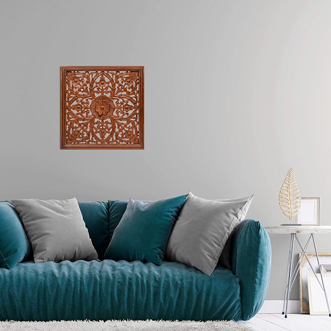 Homebia Designs Handmade Carved Wooden Wall Hanging Plaque 24x24 Inch Elegant - Image 3