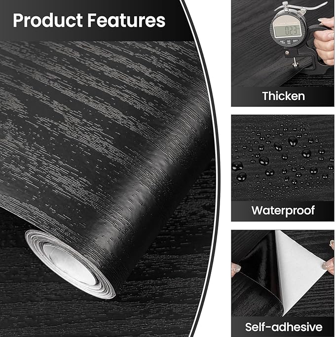 Abyssaly 23.6" X 118" Black Wood Peel and Stick Wallpaper - Image 2
