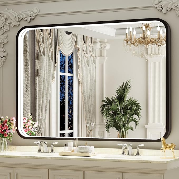 40X30 Inch Black Bathroom Mirror by FTOTI