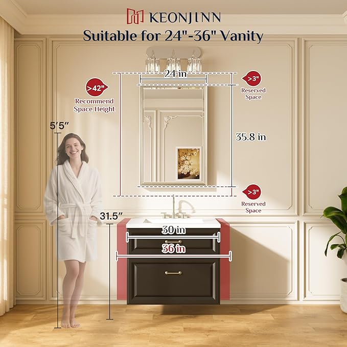 Keonjinn 24" x 36" Brushed Gold Bathroom Mirrors - Image 5