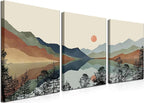 AKWISH Framed Mountain Canvas Wall Art Set of 3, Boho Watercolor Poster Prints by AKWISHWallArt