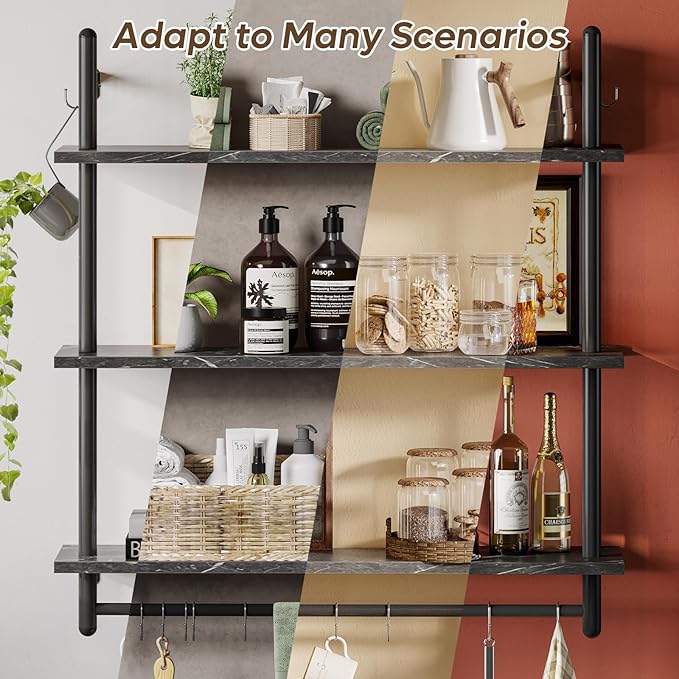 Bestier Floating Pipe Shelving, 31.5" Floating Kitchen Shelves Wall Mounted - Image 7