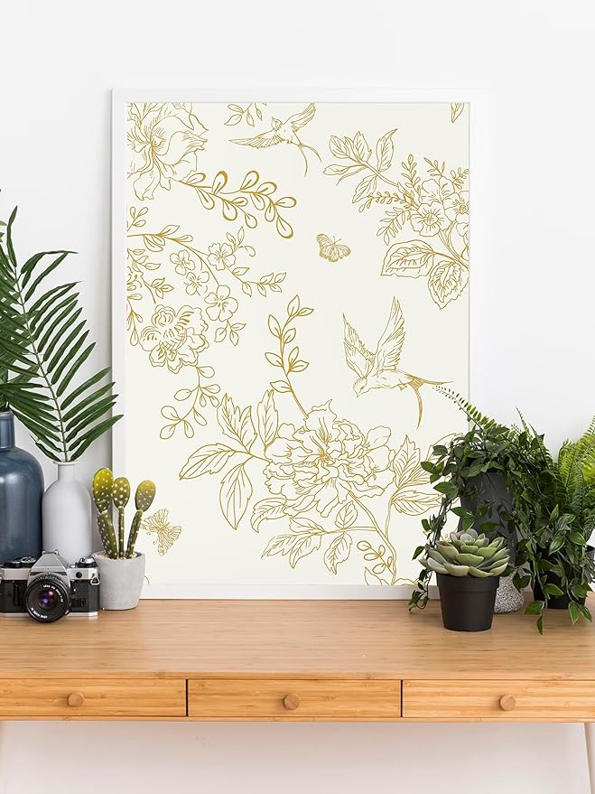 Froluya Cream White and Gold Floral Wallpaper Peel and Stick Wallpaper - Image 4