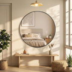 OLIXIS 30 Inch Black Round Bathroom Wall Mirror, Round Bathroom Mirrors - Image 7