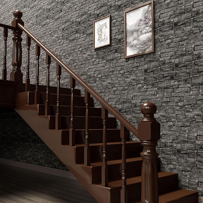 3D Wall Panels Peel and Stick in Black Grey Stone, Textured Faux Brick Wall - Image 5