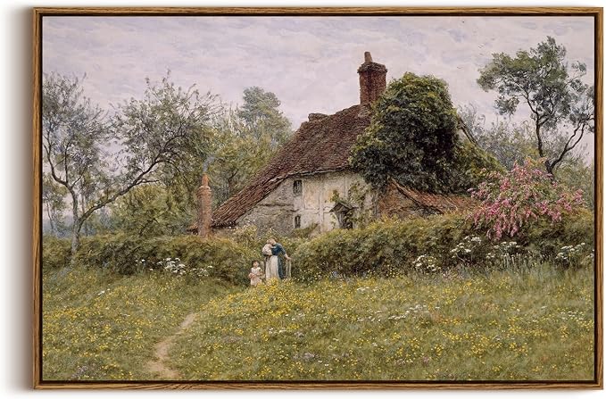 InSimSea Framed Canvas Wall Art Vintage Decor, Old Cottages Countryside Large by InSimSeaArt