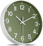 Silent Wall Clock Non-Ticking Battery Operated – Modern Olive Green Analog Wall by lanktoo
