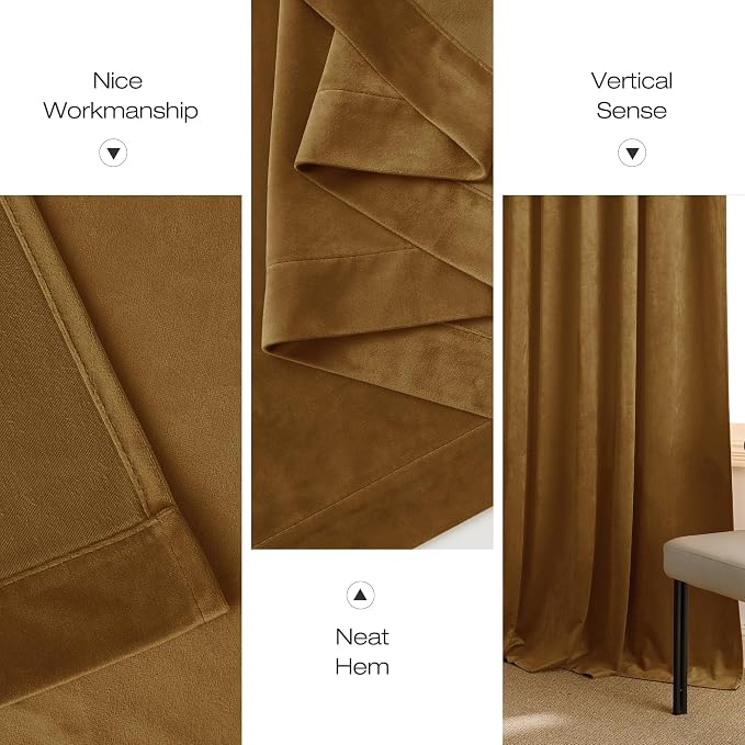 NICETOWN Gold Brown Velvet Curtains, Luxury and Soft Thermal Insulated Velvet - Image 6