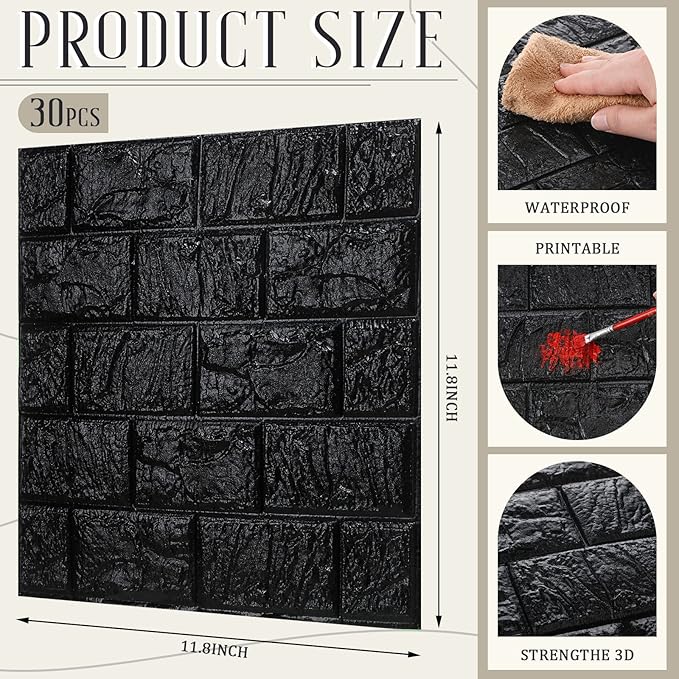 Tinlade 30 Pcs 28.81 Sq ft 3D Wall Panels Peel and Stick Foam Brick Wallpaper - Image 2
