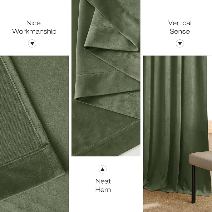 NICETOWN Sage Green Velvet Backdrop Curtains 144 inches Long 2 Panels, Wall - Image 7
