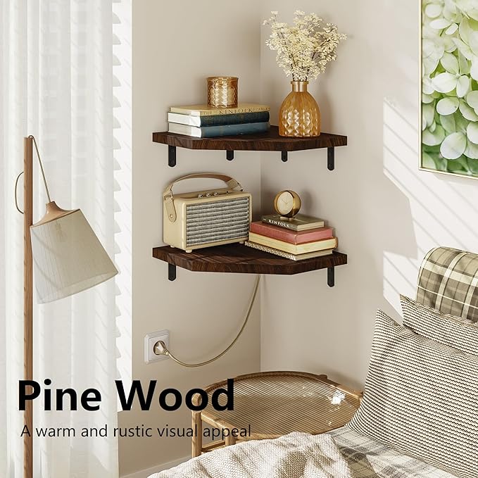 Alsonerbay Corner Shelf Wall Mount, Rustic Wood Shelves - Image 3