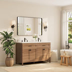 TETOTE 48 x 30 Inch Bathroom Mirror, Matte Black Modern Metal Frame Rectangle - Image 2