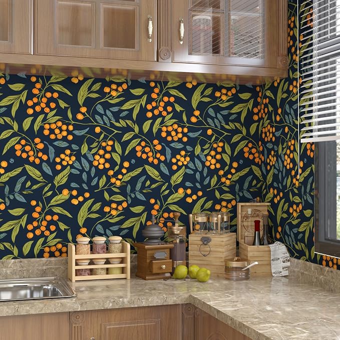 BOKEBEVE Extra Long Blue Orange Wallpaper Peel and Stick Boho Floral Contact - Image 7