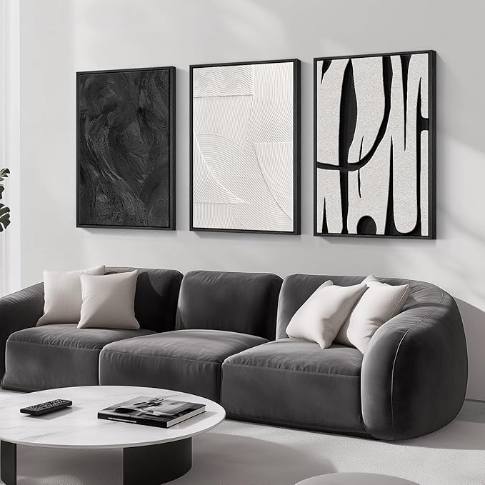 Large Framed Black and White Abstract Wall Art by Cuspin