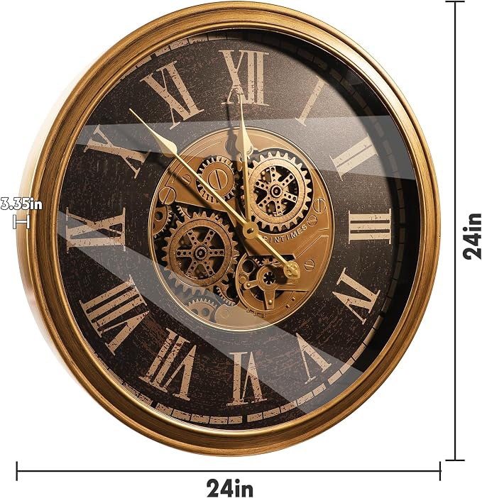 October Elf Large Real Moving Gears Wall Clock 24 Inch Vintage Industrial - Image 5