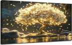 Large Tree of Life Canvas Wall Art Abstract Gold Tree Mountain Lake Decor by TXNXFKSUWallArt