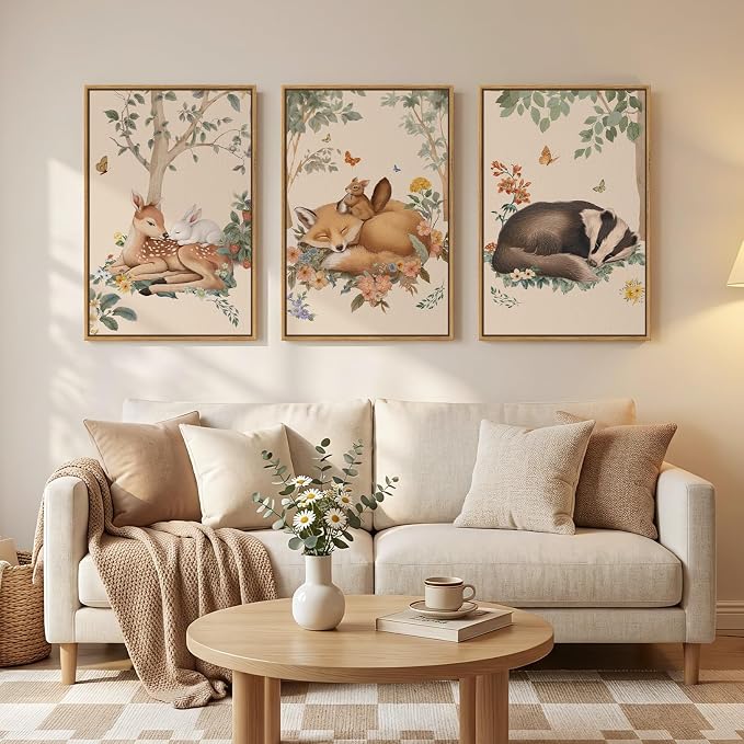 Framed Forest Animal Wall Art, 3 Piece Nature Whimsical Cottage Core Woodland - Image 4