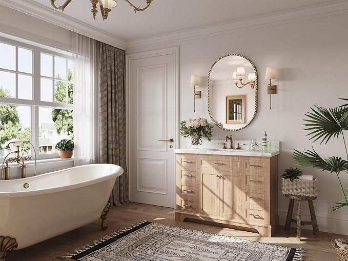 Gold Oval Mirror for Bathroom, Champagne Bronze Vintage Vanity Mirrors for - Image 3