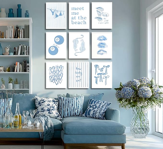 9Pcs Coastal Granddaughter Wall Art Posters Blue Oyster Bikini 8 Ball Leopard - Image 3