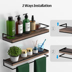 Meangood Floating Shelves Wall Mounted Set of 2, Rustic Wood Wall Storage - Image 6