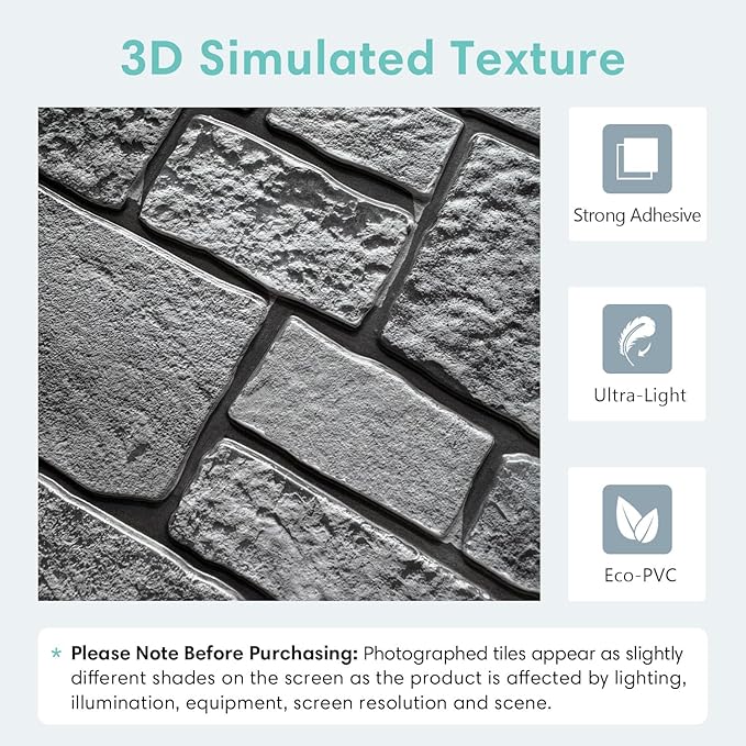 Commomy 3D Faux Stone Peel and Stick Wall Tiles - Image 3