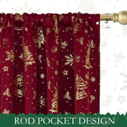 NICETOWN 2 Panels Red Christmas Curtains W42 x L63 in, Rod Pocket Gold Stamping - Image 2