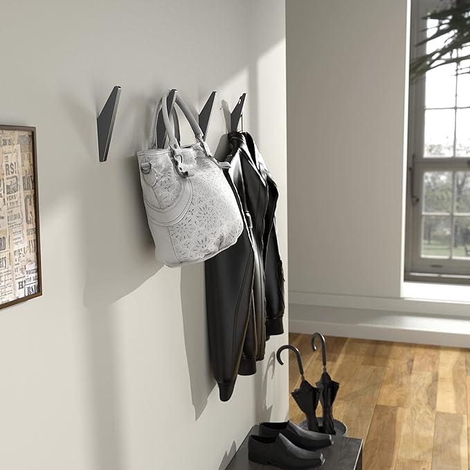 COCOYA 4Pack Metal Wall Hooks, Minimalist Coat Hooks Matte Black Simple Modern - Image 2