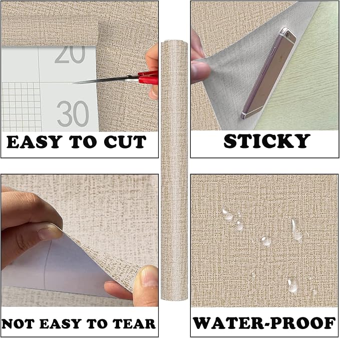 Yancorp 24"x120" Textured Fabric Khaki Wallpaper Faux Grasscloth Peel and Stick - Image 7