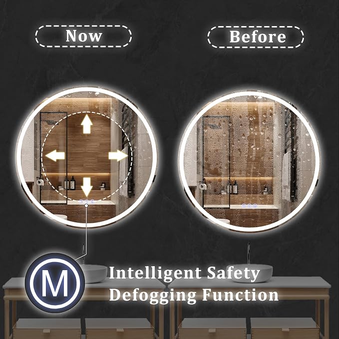BEAUTYPEAK 24x24 LED Round Bathroom Mirror - Image 5