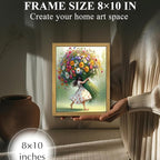 Wood Framed Pink Wildflower Canvas Wall Art, Girl Hugging Flowers Poster Prints - Image 5