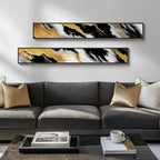 Framed Long Narrow Vertical Abstract Wall Art Set, 2 Piece Black White Gold - Image 4