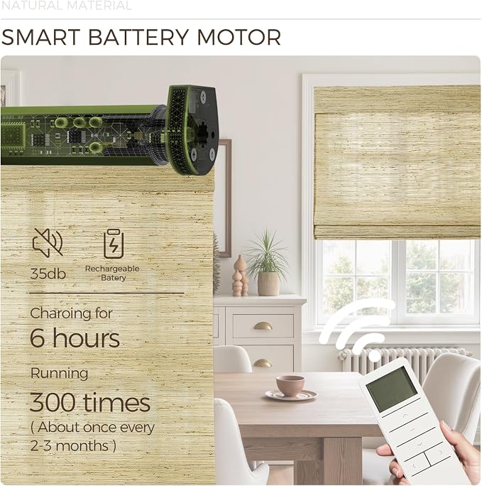 TWOPAGES Woven Bamboo Cordless Roman Shades, Custom No Drill or Motorized Blinds - Image 6