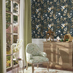Laatse Navy Floral Wallpaper Peel and Stick Boho Wallpaper Vintage Blue/Gold - Image 2