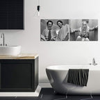 Framed Funny Movie Bathroom Canvas Wall Art Set of 2 – Black and White Vintage - Image 9