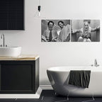 Framed Funny Movie Bathroom Canvas Wall Art Set of 2 – Black and White Vintage - Image 9