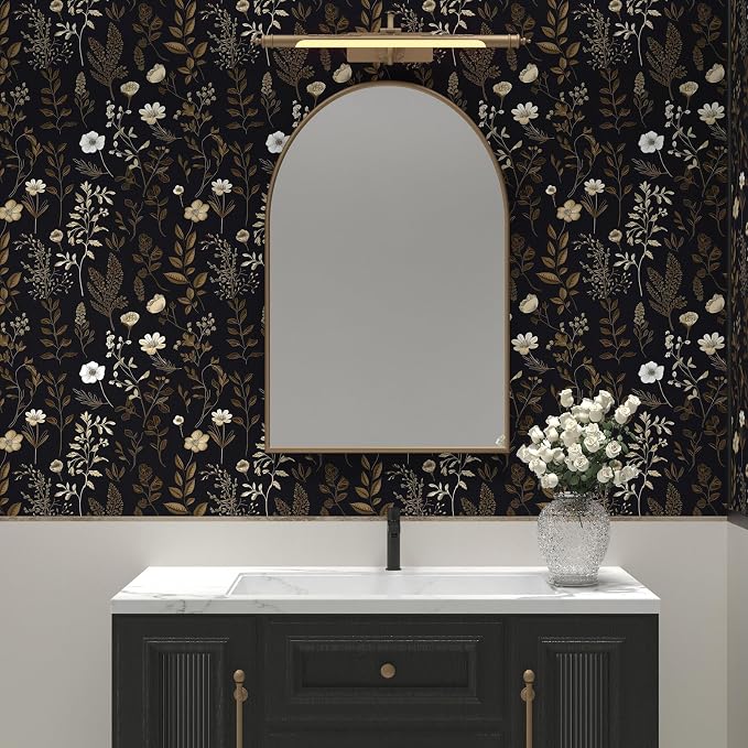 Vintage Dark Floral Wallpaper, Moody Black Leaf Botanical Removable Contact - Image 3