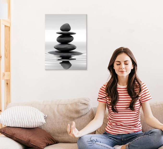 Zen Canvas Wall Art Black Stacked Stone Poster Print - Image 6